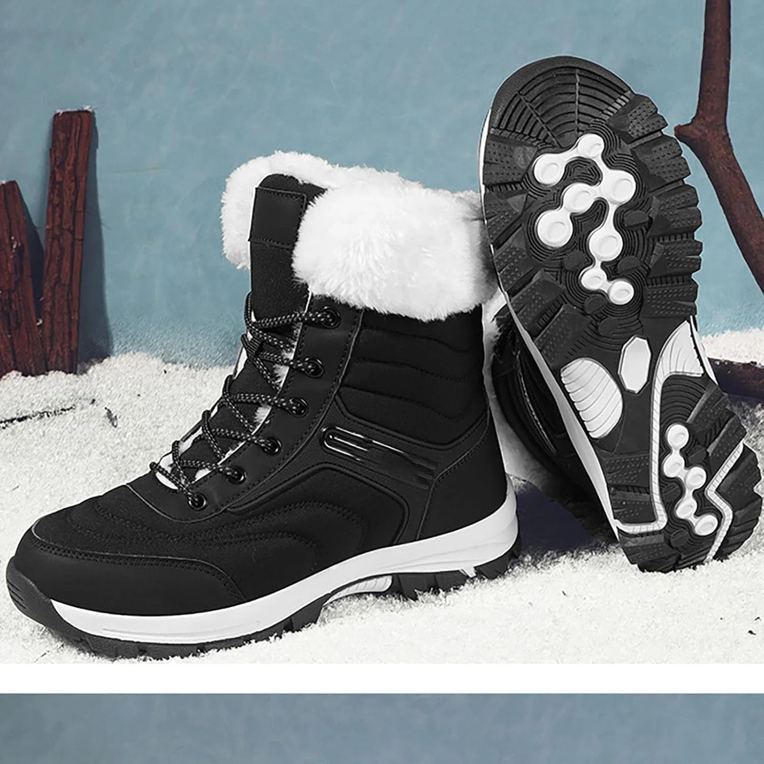 Ботинки Winterstiefel, wärmeisolierend, warm gefüttert, mittelhoch geschnitten, Outdoor-Wanderschuhe für kaltes Wetter Generic, Schwarz — фото 3