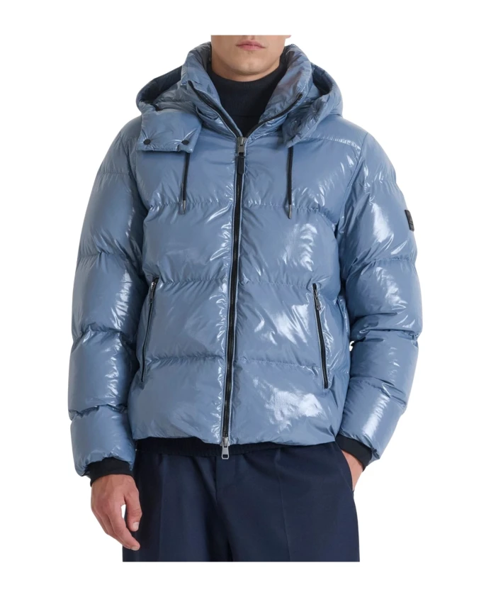 

Блестящая пуховая куртка свободного кроя. Antony Morato, синий