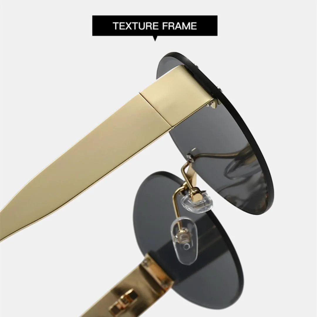 

Модные овальные солнцезащитные очки без оправы для женщин, роскошная винтажная металлическая оправа в стиле панк, защита от УФ-излучения UV400 VFDHN, 15509-c4