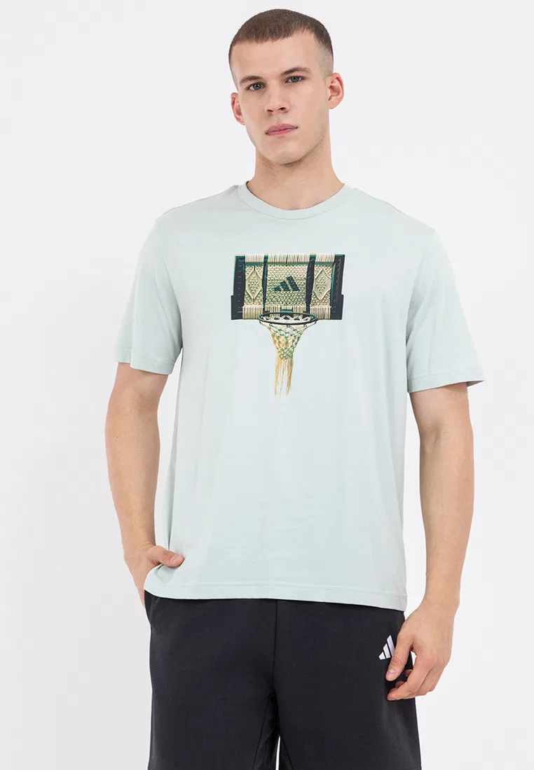Футболка с принтом, Basketball Gallery, мужская Adidas, зеленый