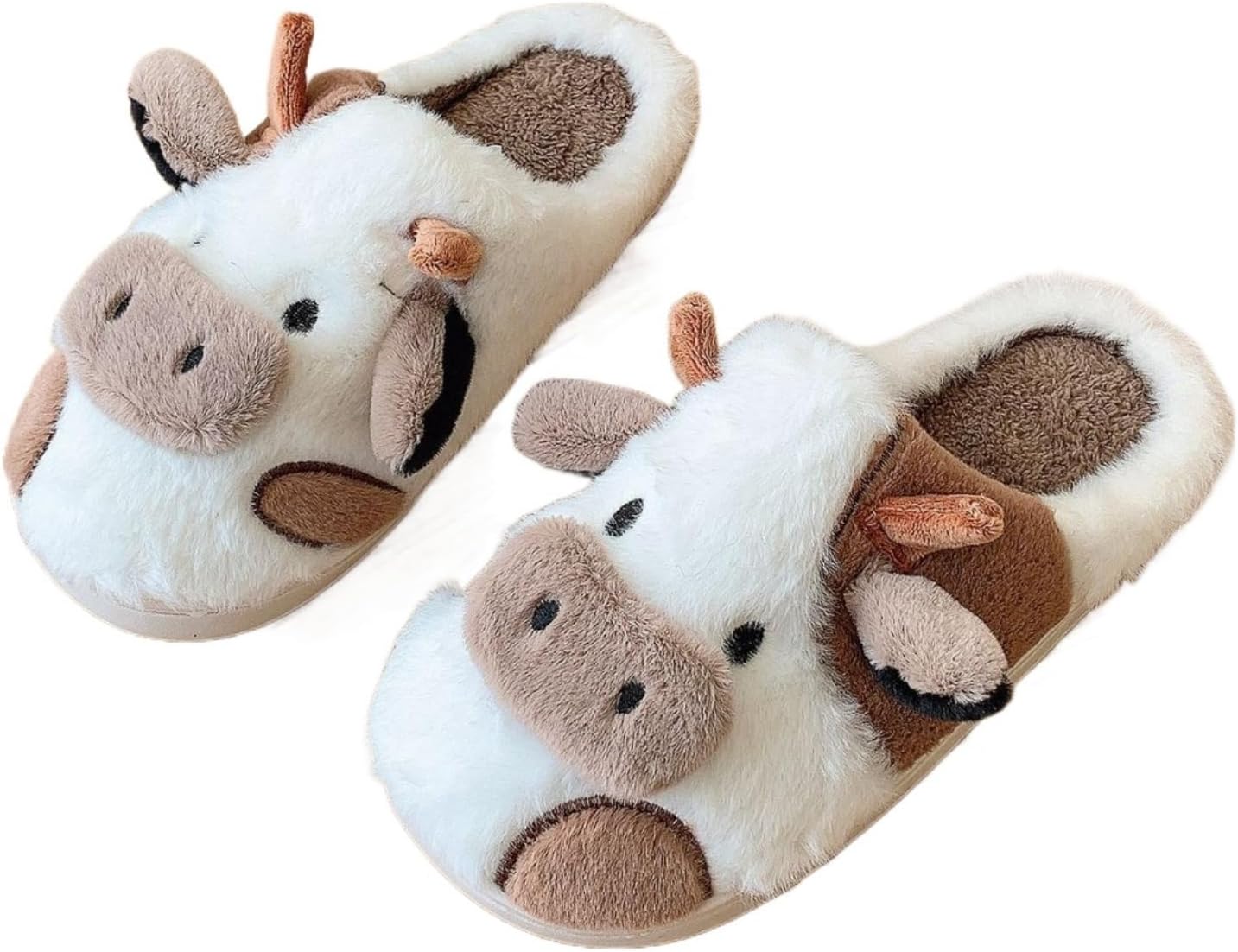 

Домашние тапочки Azttoztto с принтом коровы для женщин и мужчин - теплые мягкие тапочки с нескользящей подошвой, с толстым флисовым утеплителем для комфортного ношения зимой дома, коричневый