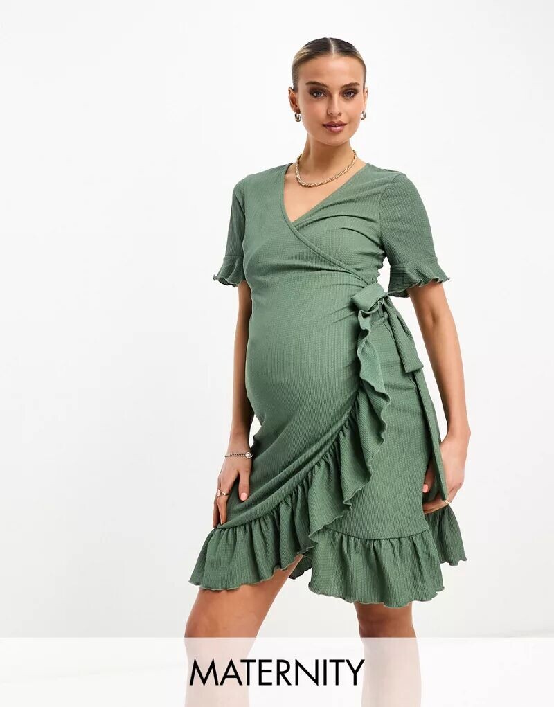 

Платье мини цвета хаки с оборками и запахом спереди для беременных Vero Moda Vero Moda Maternity