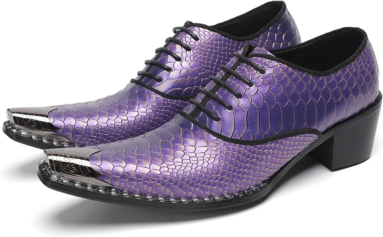 

Мужские кожаные оксфорды фиолетового цвета - туфли с острым металлическим носком на шнуровке, стильная формальная обувь для свадеб, выпускных, вечеринок, деловых встреч и вечернего выхода Santimon