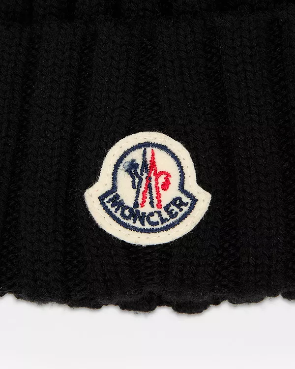 Шерстяная шапка-бини с помпоном из искусственного меха. Moncler, черный — фото 2