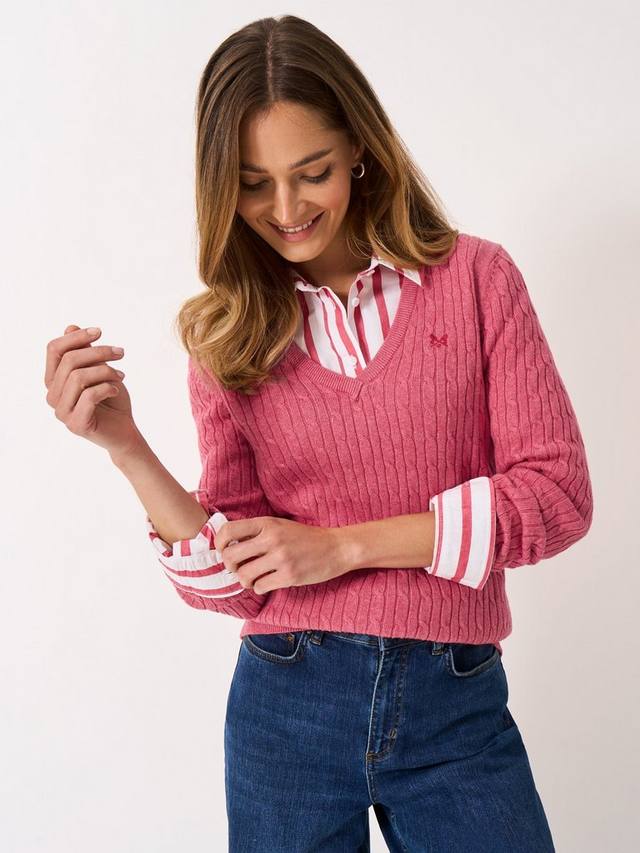 

Вязаный джемпер с V-образным вырезом и косой Heritage Crew Clothing, Bright Pink