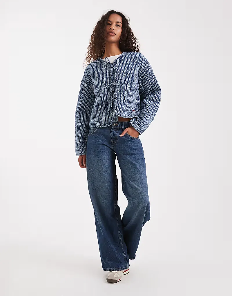 Стеганая джинсовая куртка Levis в полоску с бантом спереди Levi's, синий