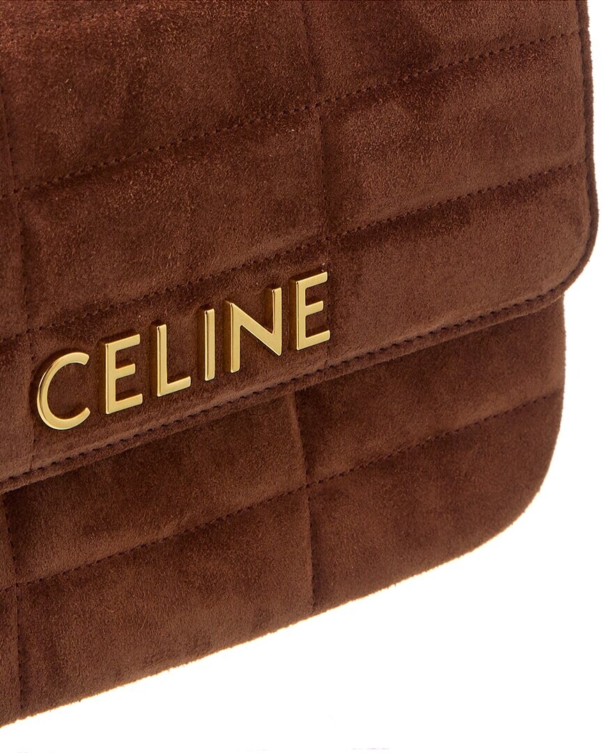 

CELINE Монохромная стеганая замшевая сумка на плечо, коричневый