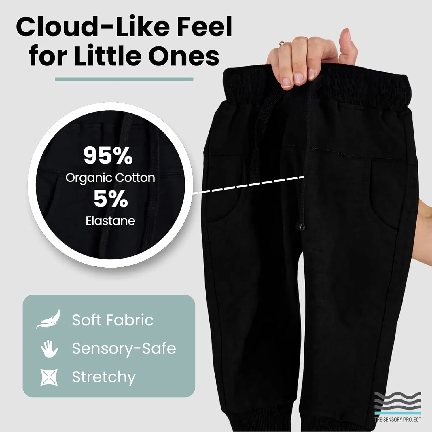 Спортивные штаны CloudCalm Joggers от THE SENSORY PROJECT - ультрамягкие спортивные штаны из органического хлопка для младенцев и детей младшего возраста, черный — фото 2