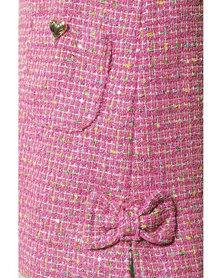 Платье-футляр Lilly Pulitzer для девочки, розовое, в клетку, из букле, с бантом, с короткими рукавами BUU469 — фото 3