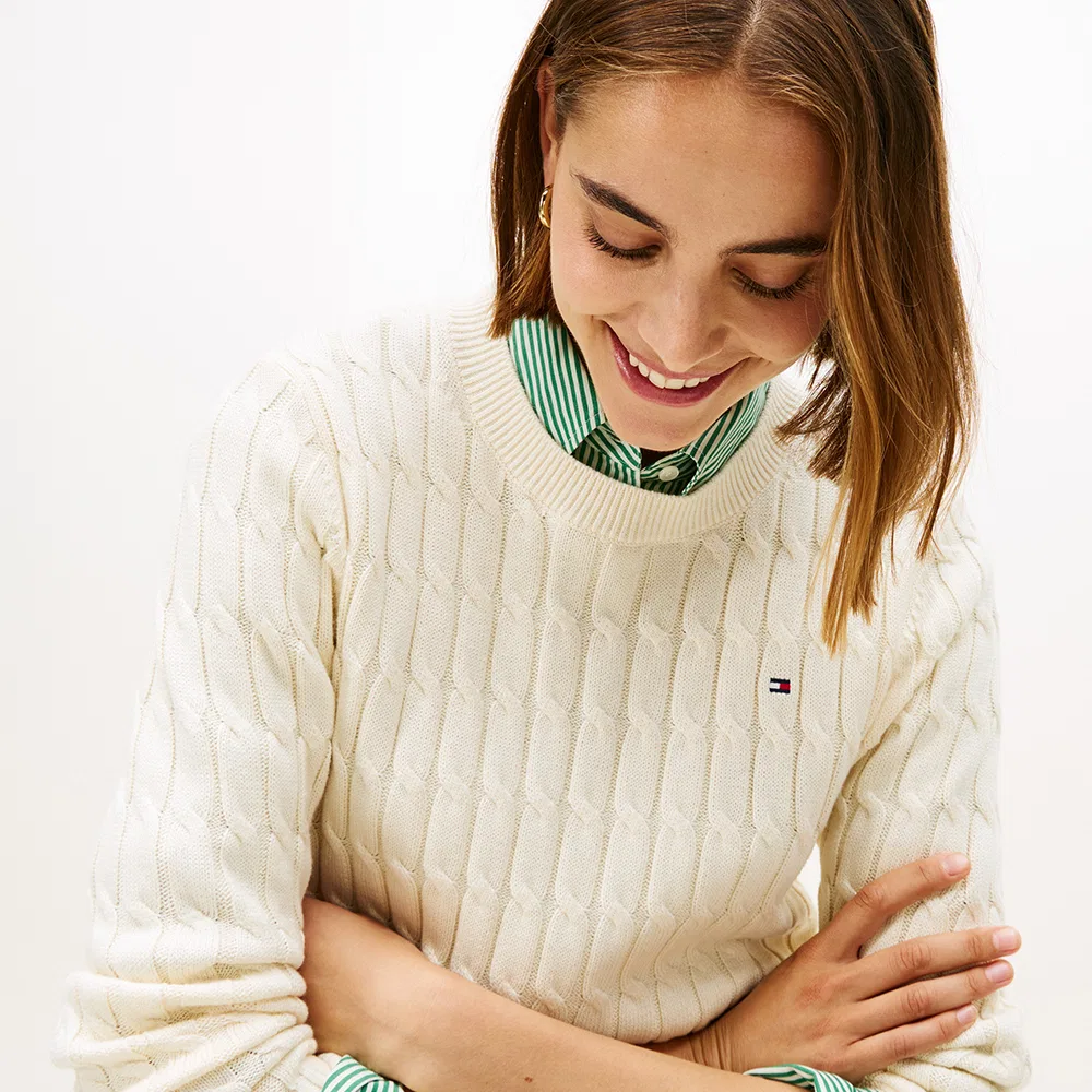 Женский хлопковый джемпер крупной вязки, айвори, от Tommy Hilfiger Women — фото 2