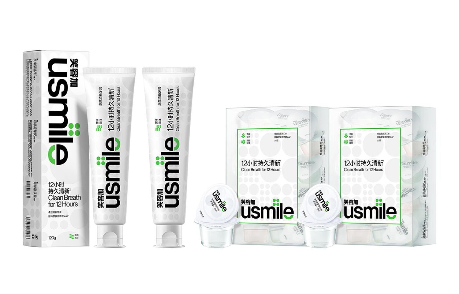 Наборы для ухода за полостью рта usmile: зубная паста 12 Hours Effective Refreshing, 2 шт + ополаскиватель, 1 упаковка — фото 2