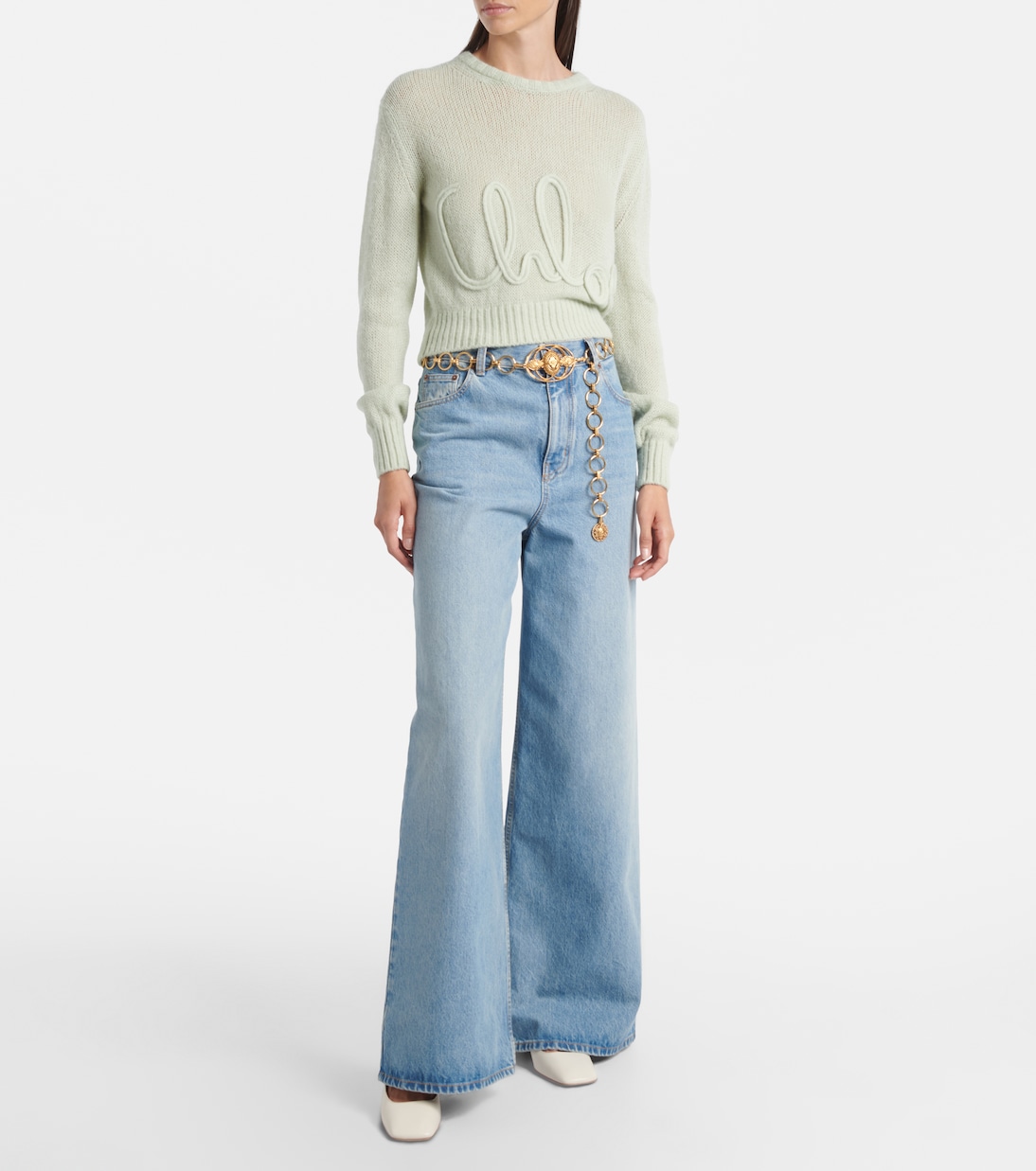 Кожаные туфли-лодочки Chloé Charms 55 с открытой пяткой Chloé, Eggshell — фото 3