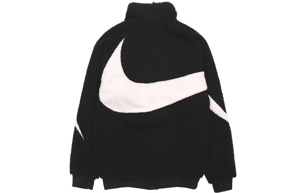 Куртка Nike Big Swoosh Large Logo lamb's wool Stay Warm Stand Collar Jacket Black White, белый — фото 2