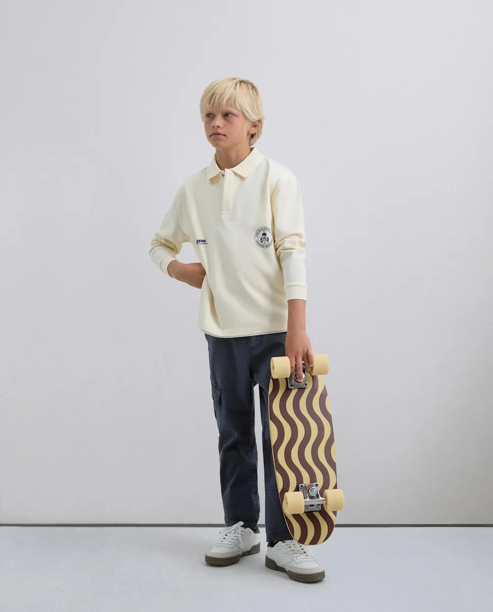 

Детская рубашка поло прямого кроя с логотипом и длинными рукавами Scalpers, белый