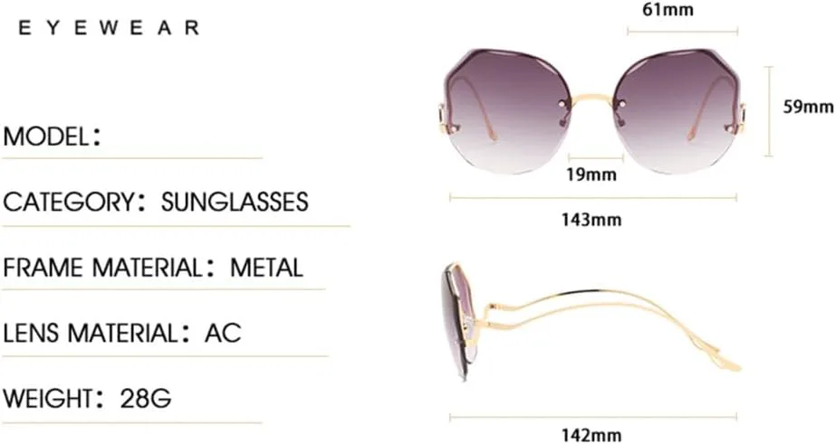 

Женские солнцезащитные очки без оправы, металлическая оправа, градиентные линзы, винтажные солнцезащитные очки с защитой от УФ-излучения UV400 HDUBFY, Pink Grey