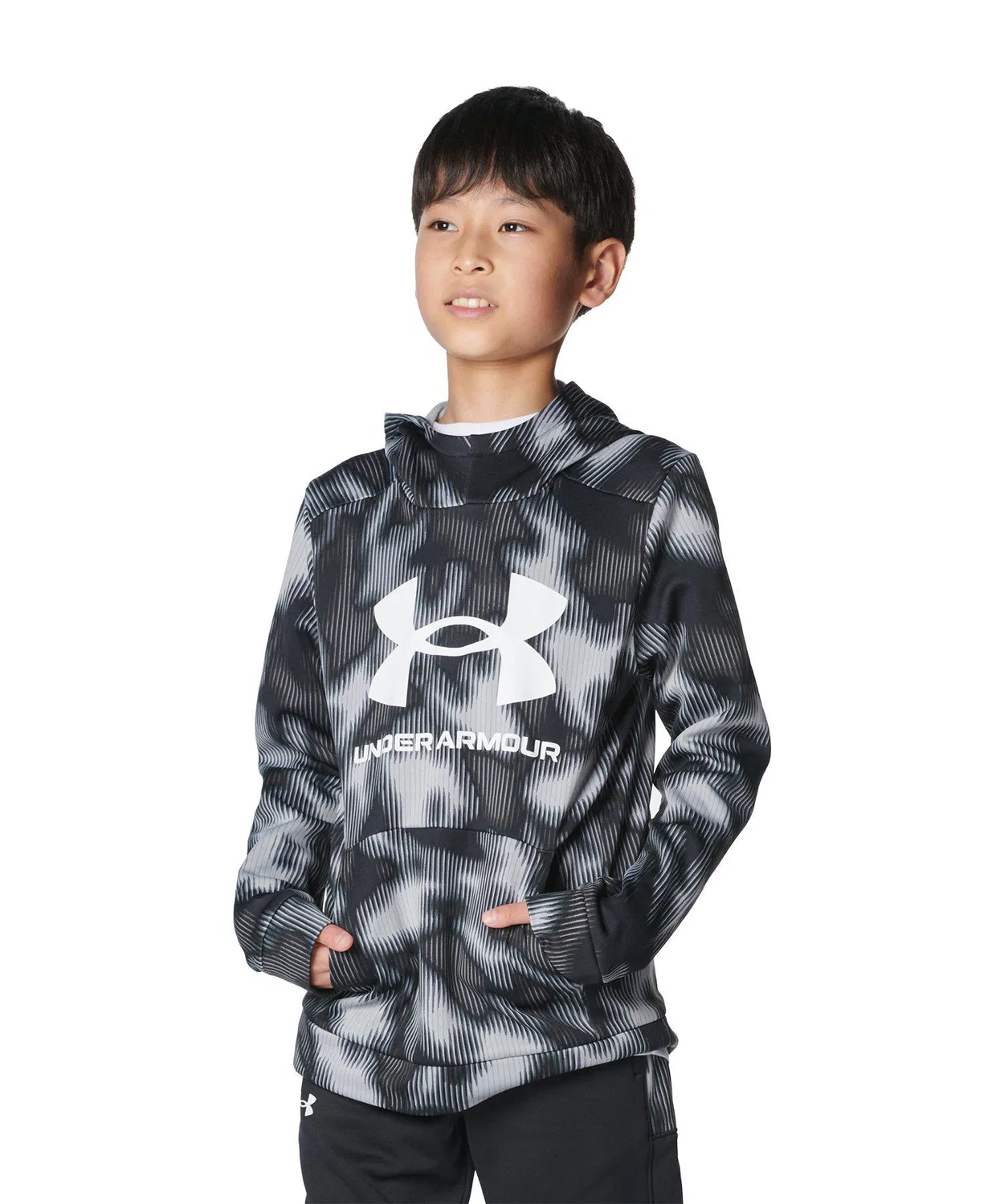 Толстовка флисовая с принтом Under Armour Armour Fleece Big Logo, детская, чёрная