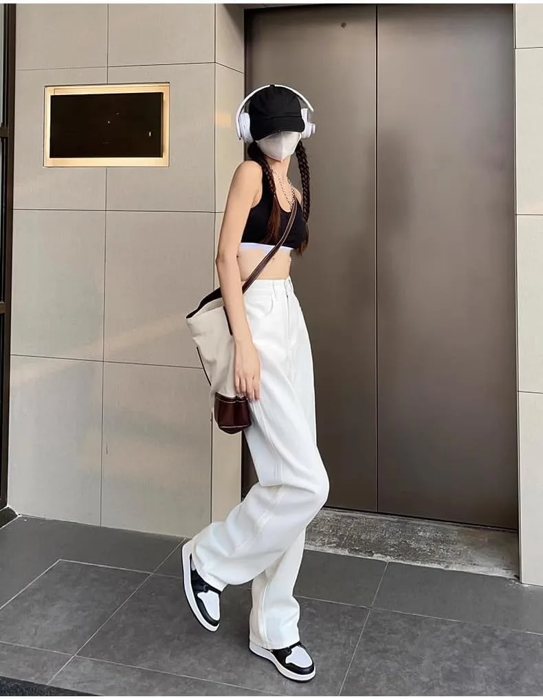 

Женские джинсы с высокой талией и прямыми штанинами YSTHPED