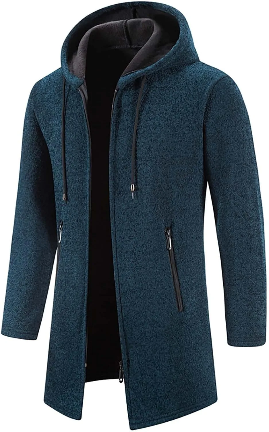 Мужской свитер-куртка Slim Fit на молнии, модное зимнее пальто из плюша с длинными рукавами, худи с карманами Generic, темно-синий — фото 3