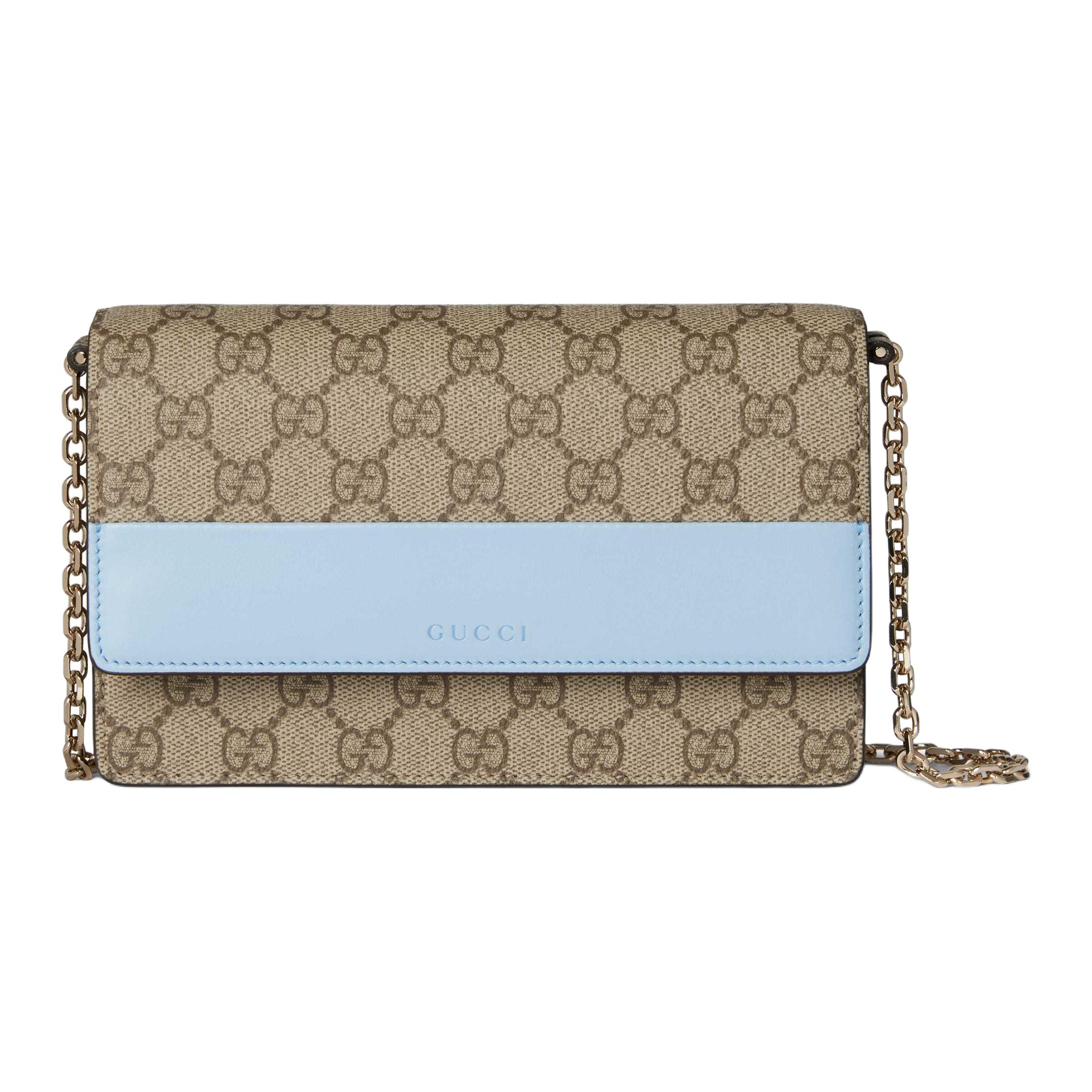 

GUCCI Кожаный кошелек с логотипом GG Женская сумка через плечо Темно-коричневая и светло-голубая