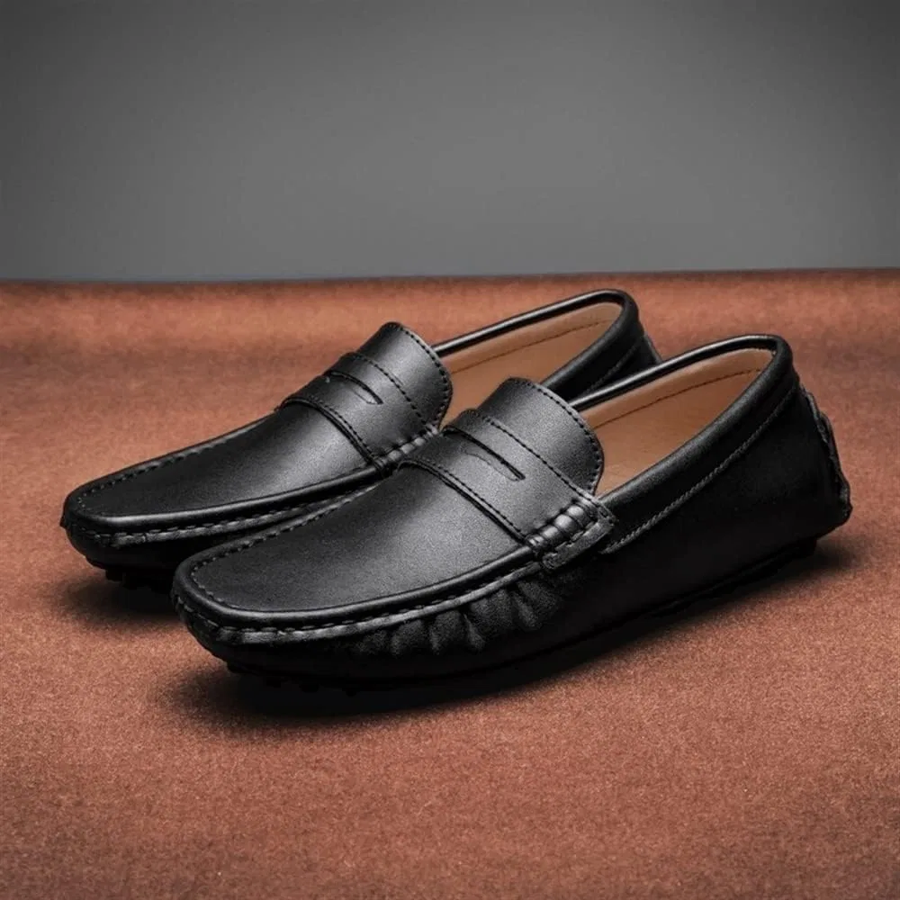 Лоферы мужские кожаные классические slip-on, черный — фото 3
