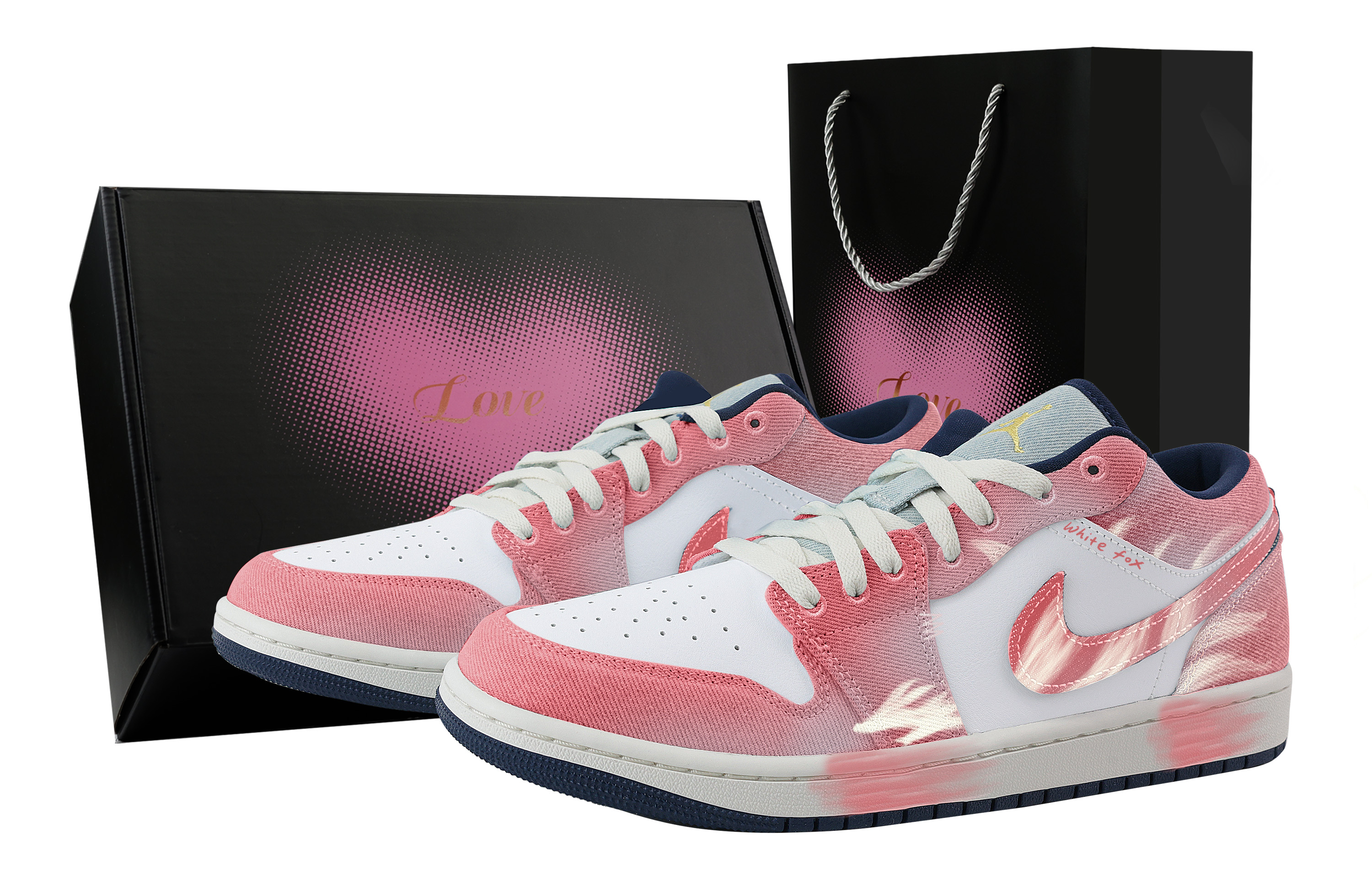 

Jordan Баскетбольные кроссовки Air 1 Tail Fox, Heart Box, износостойкие, винтажные, низкие, мужские, розовые, белые