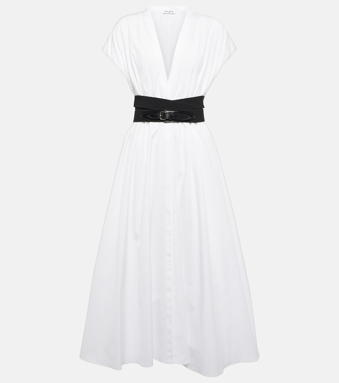 

Платье миди из хлопкового поплина с поясом ALAÏA, белый