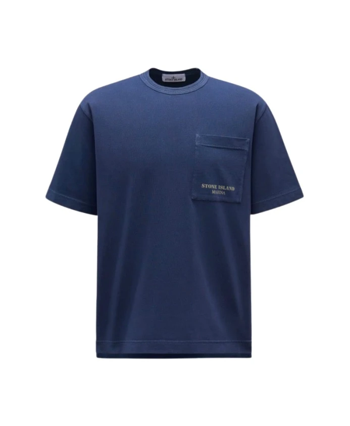 

Темно-Синяя футболка с круглым вырезом и напечатанными полосками. Stone Island, синий