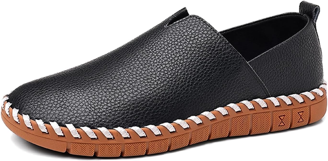 

Мужские кожаные классические лоферы с ручной строчкой, комфортные, с круглым носком, без шнурков, на плоской подошве, с декоративной перемычкой, повседневные, легкие, дышащие, противоскользящие, для прогулок и вождения Generic, черный