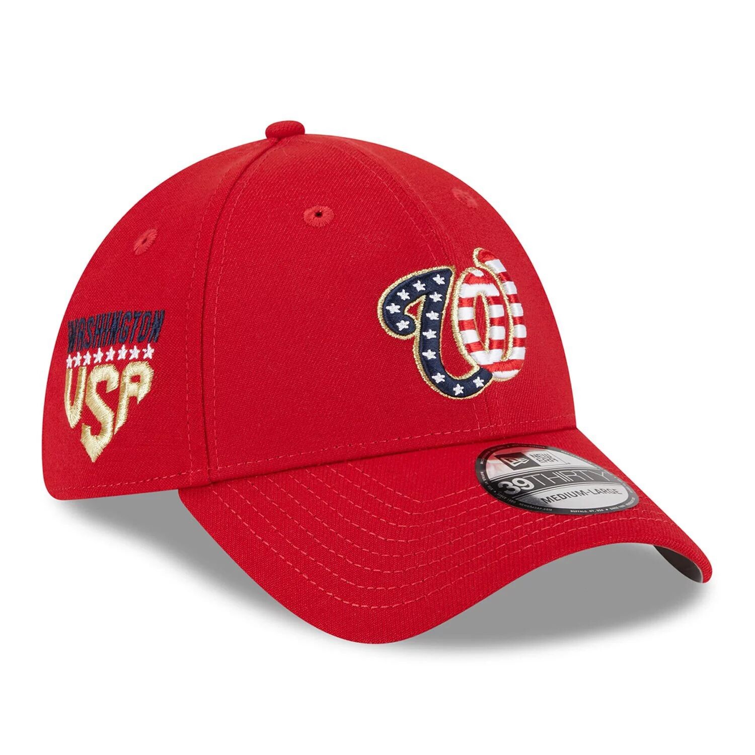 

Мужская кепка New Era Red Washington Nationals 2023, четвертое июля 39THIRTY, гибкая шляпа