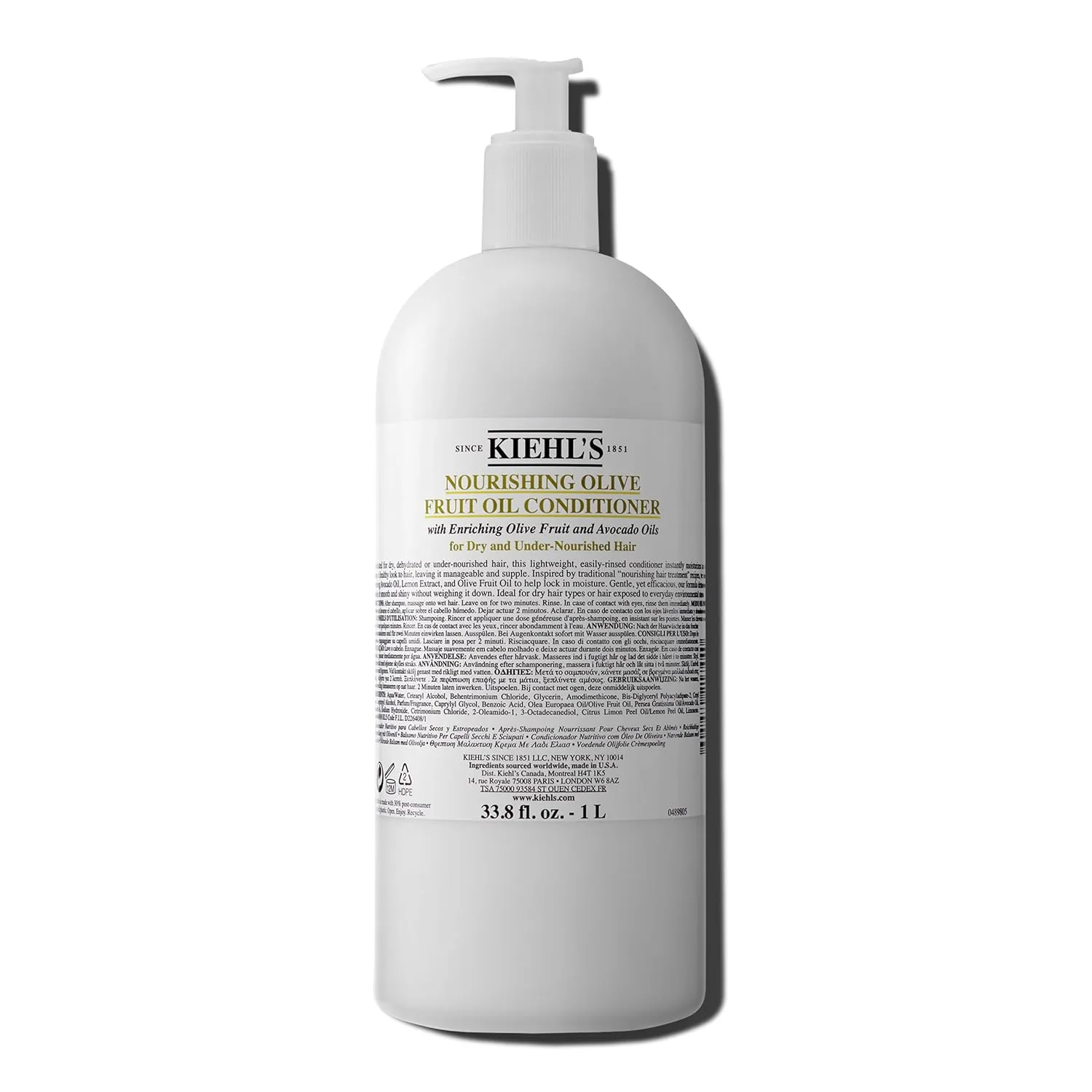Увлажняющий кондиционер для сухих и поврежденных волос Kiehl's с маслом оливы, придает блеск и облегчает расчесывание. Легкая формула с маслом авокадо и лимона. 1000 мл / 1 литр, Olive