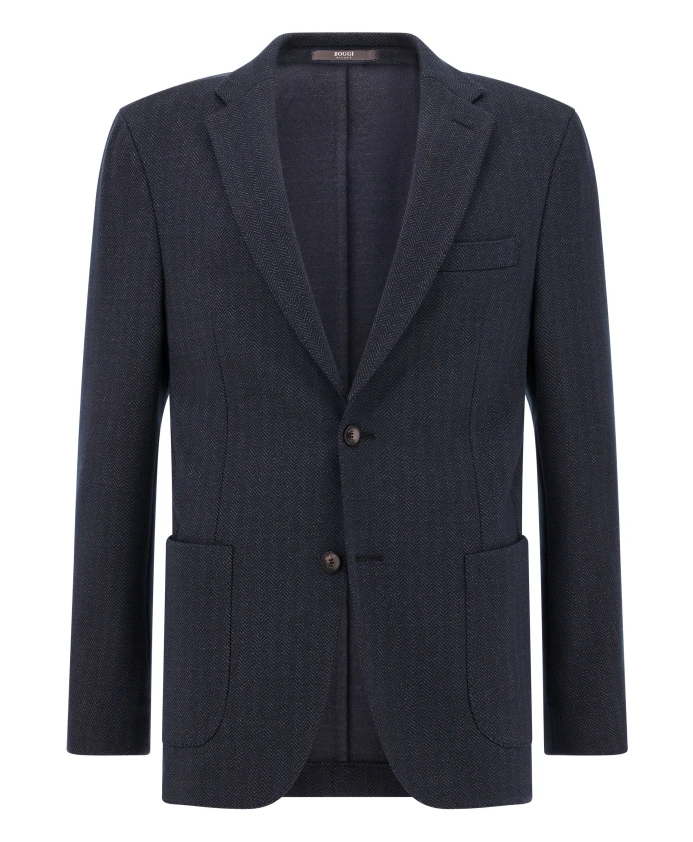 

Куртка из трикотажа в елочку, изготовленная из смесовой хлопковой ткани. Boggi Milano, синий