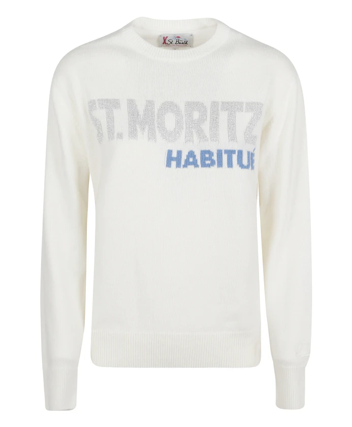 

Свитер с круглым вырезом и ребристой вязкой Mc2 Saint Barth, бежевый