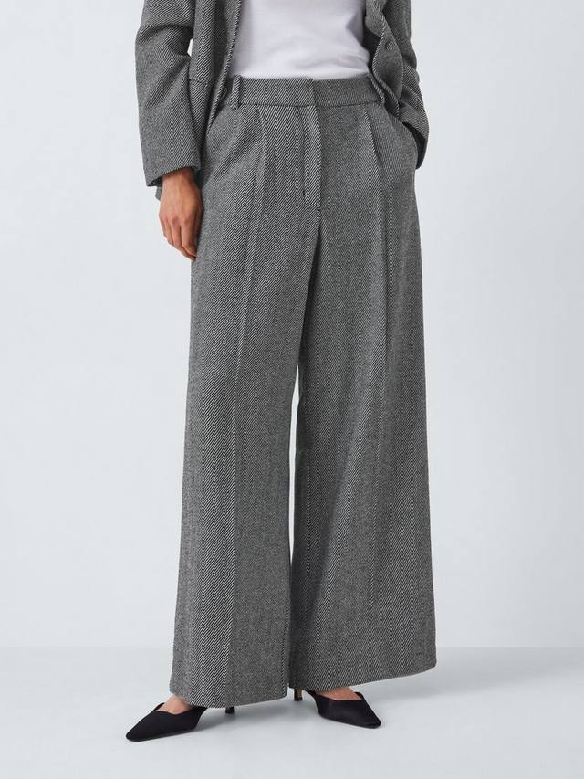 

Полосатые брюки с плиссировкой и широкими штанинами из смесовой шерсти твил John Lewis, Grey