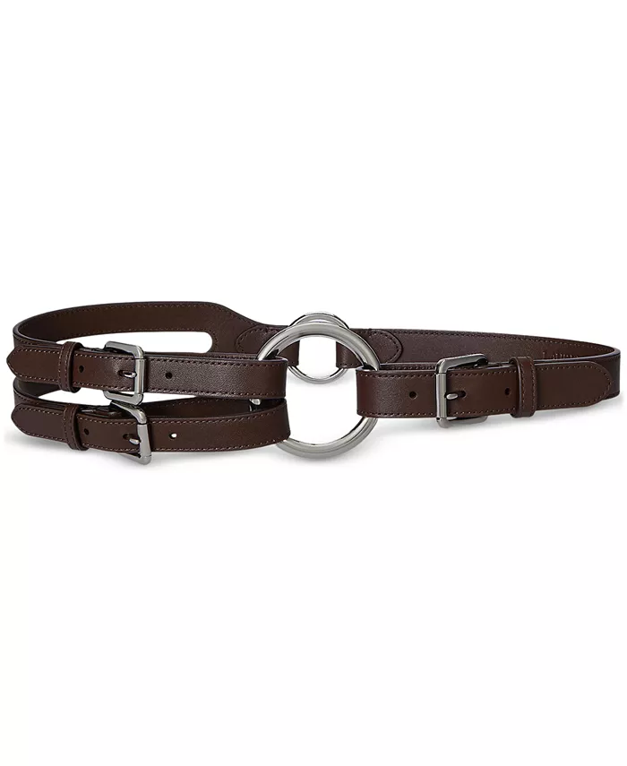 

Кожаный ремень с тройной стропой и O-кольцами Tri-Strap Lauren Ralph Lauren, коричневый