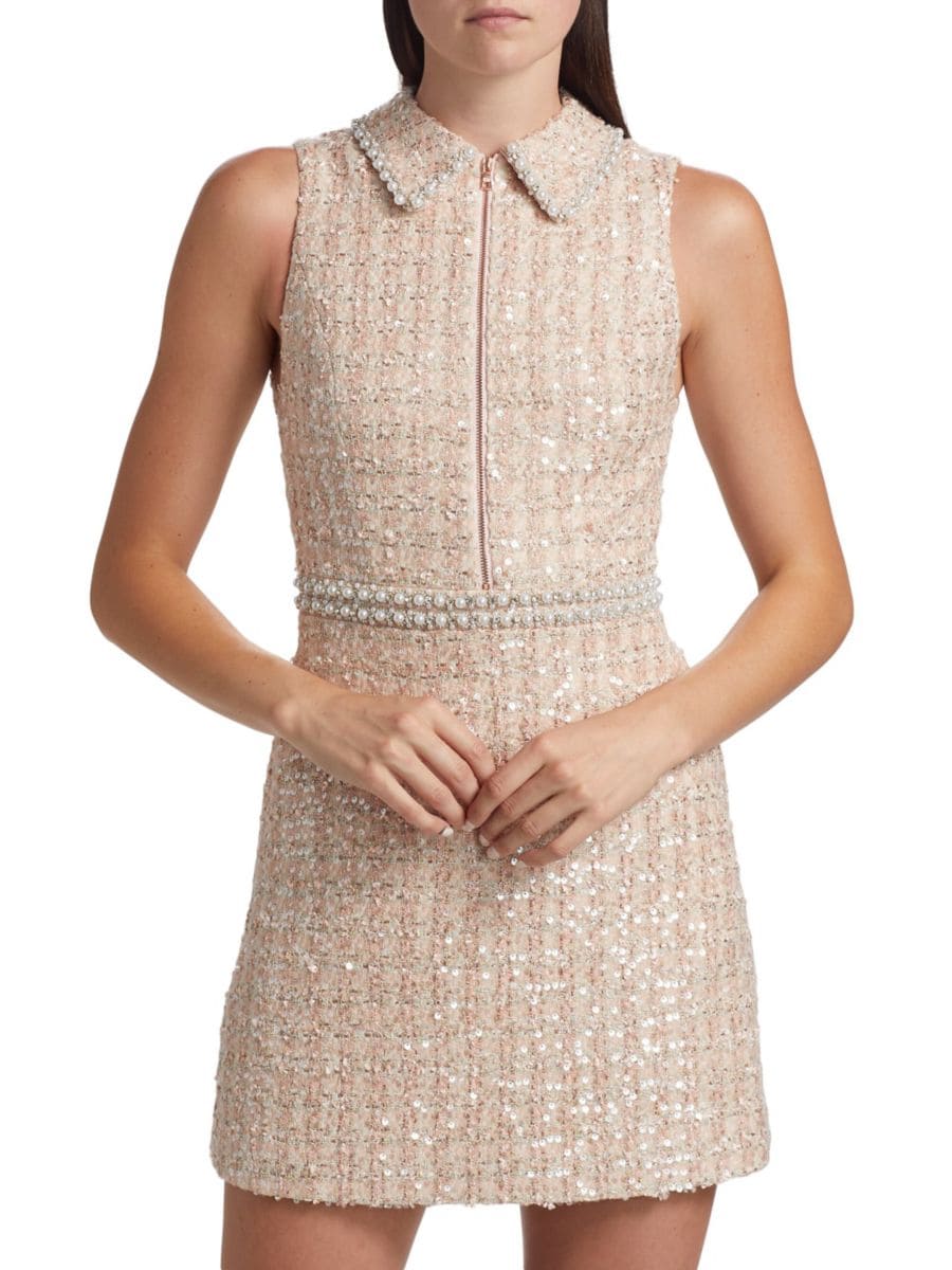 

Мини-платье из твида с декором Ellis Alice + Olivia, цвет Pearl Blush