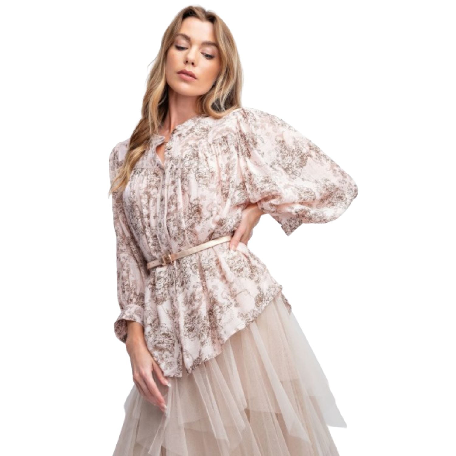 

Топ из крепа с застежкой на пуговицы и принтом, рукава 3/4 FASHNZFAB, красный