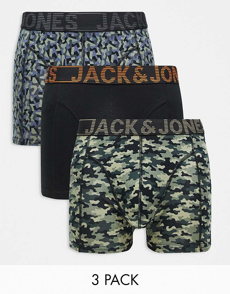 

Зеленые трусы с принтом в стиле милитари Jack & Jones (3 шт.)