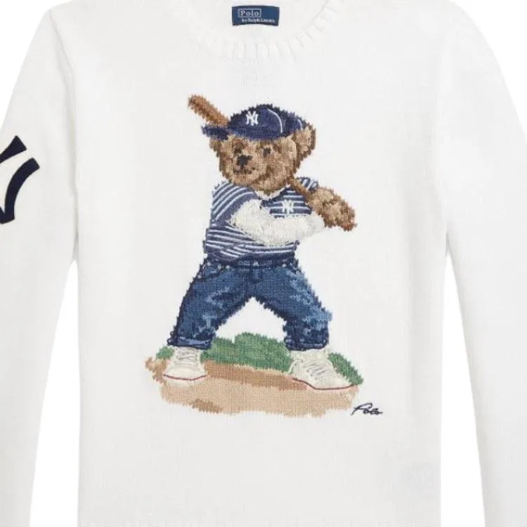 Свитер Polo Ralph Lauren x NIUYUEYANGJIDUI Classic Version для детей, выбеленный белый — фото 4