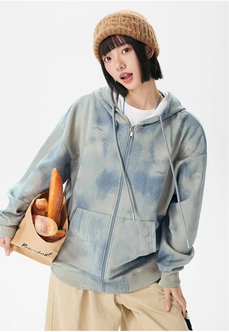 

Унисекс худи с капюшоном на молнии и карманом, тай-дай, оверсайз UTIUTIG