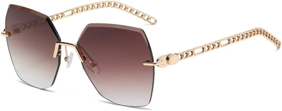 

Женские солнцезащитные очки без оправы, оправа с цепочкой, роскошные, без оправы, модные, большие, винтажные, с защитой от УФ-излучения UV400 LVTFCO, Gradient Brown