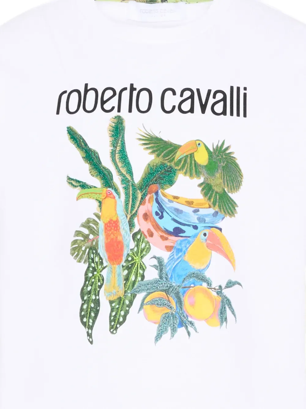 Футболка с короткими рукавами и тропическим принтом Roberto Cavalli Junior, белый — фото 3
