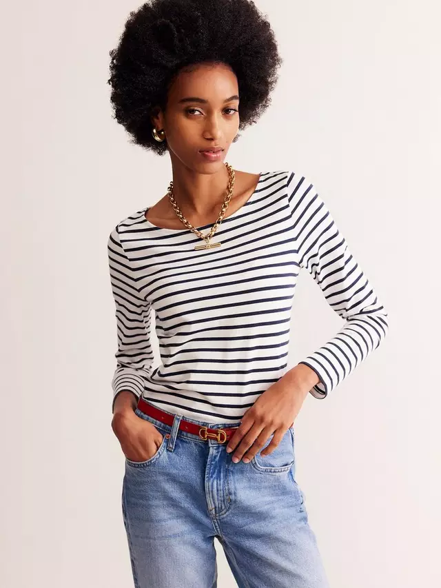 

Топ Boden Ella Breton Stripe Long Sleeve, цвет ivory/navy