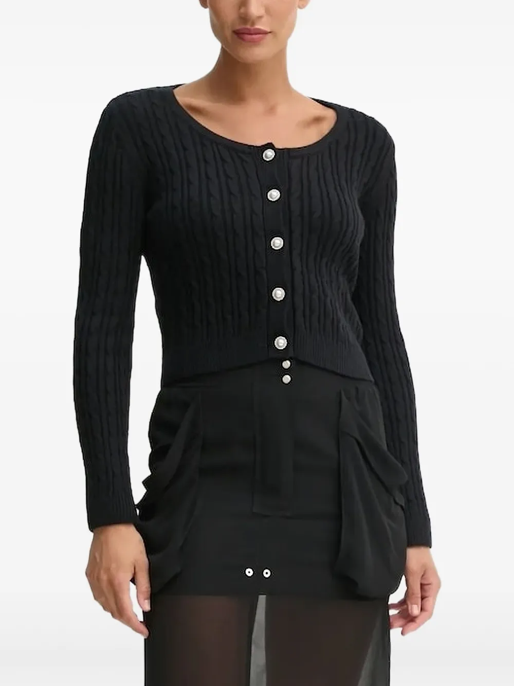 

Кардиган косой вязки с жемчужными пуговицами GUESS USA, черный