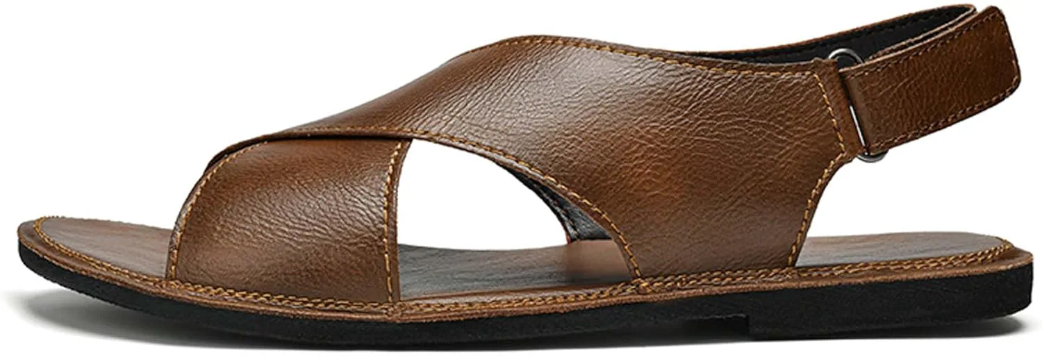 Mens Fashion Leather Roman Сандалии, Breathable Barefoot Сандалии, Open Toe Сандалии Casual Business, suitable for daily walks, beach strolls, driving and so on Vtiao, коричневый — фото 2