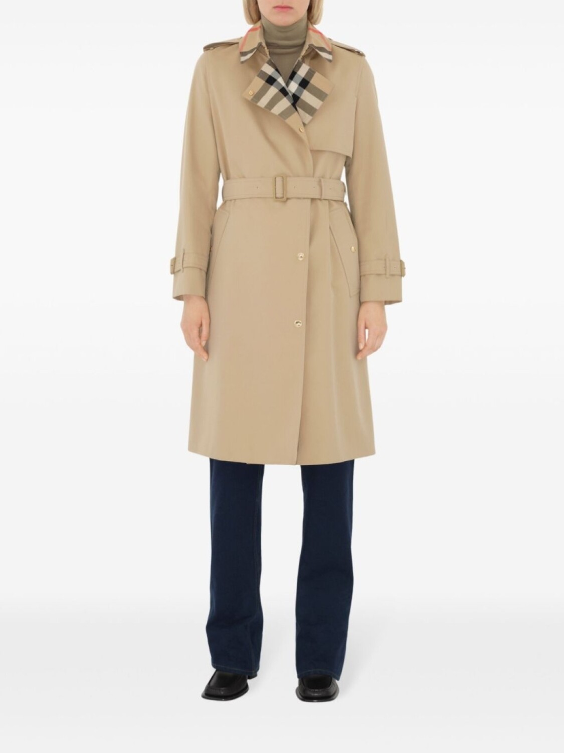 Тренч Burberry габардиновый с клетчатым воротником, нейтральный — фото 2