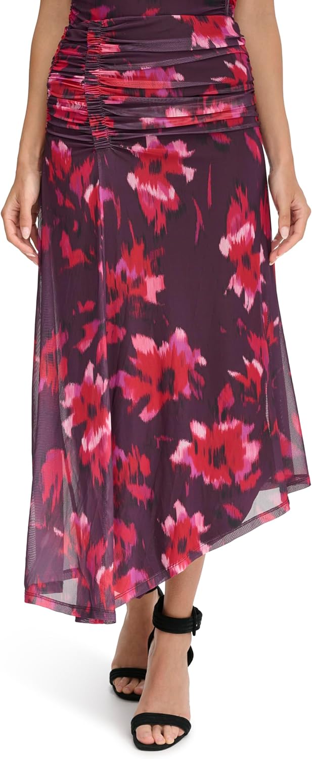 Женская юбка Calvin Klein с принтом и косым подолом, Aubergine Multi — фото 2