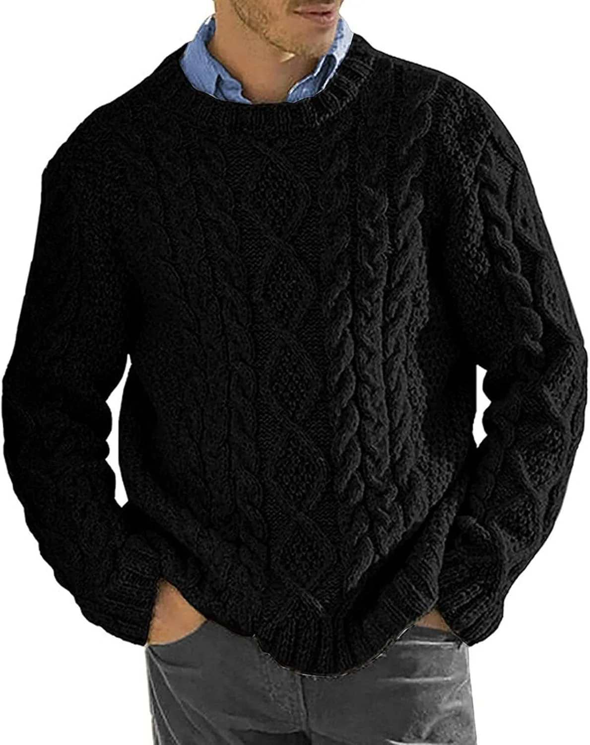 Мужской свитер Slim Fit с длинным рукавом и рельефной вязкой — фото 4