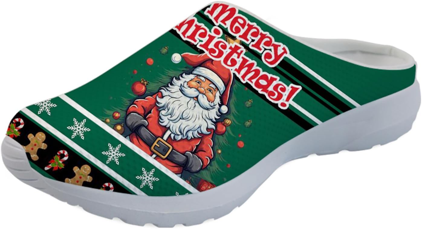 

Мужские садовые сабо GLENLCWE, женские сабо-сандалии, сетчатые пляжные тапочки для душа, повседневные мюли с поддержкой свода стопы для дома и улицы, Christmas Santa Claus