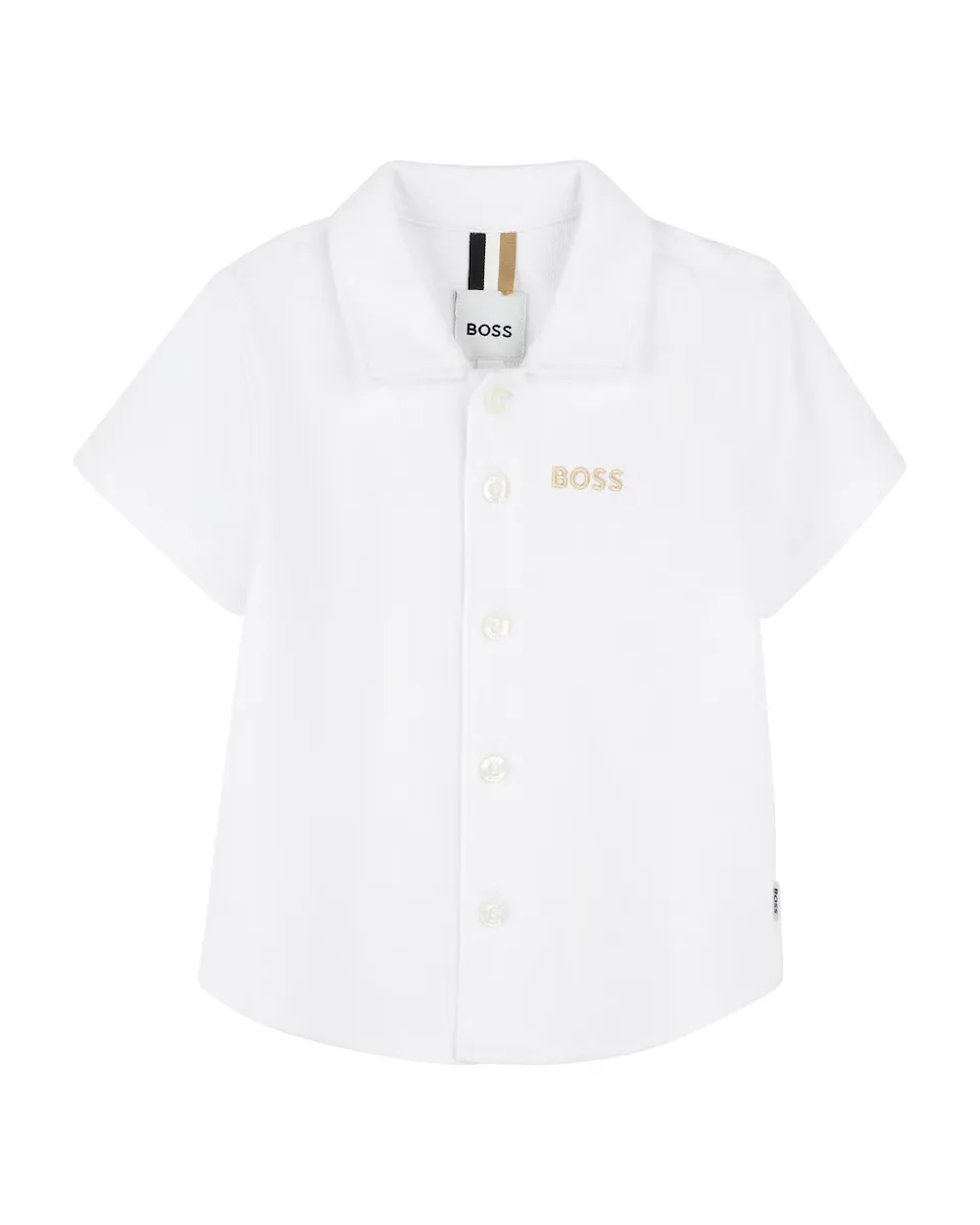 

Рубашка для мальчика белого хлопкового цвета BOSS Kidswear, белый