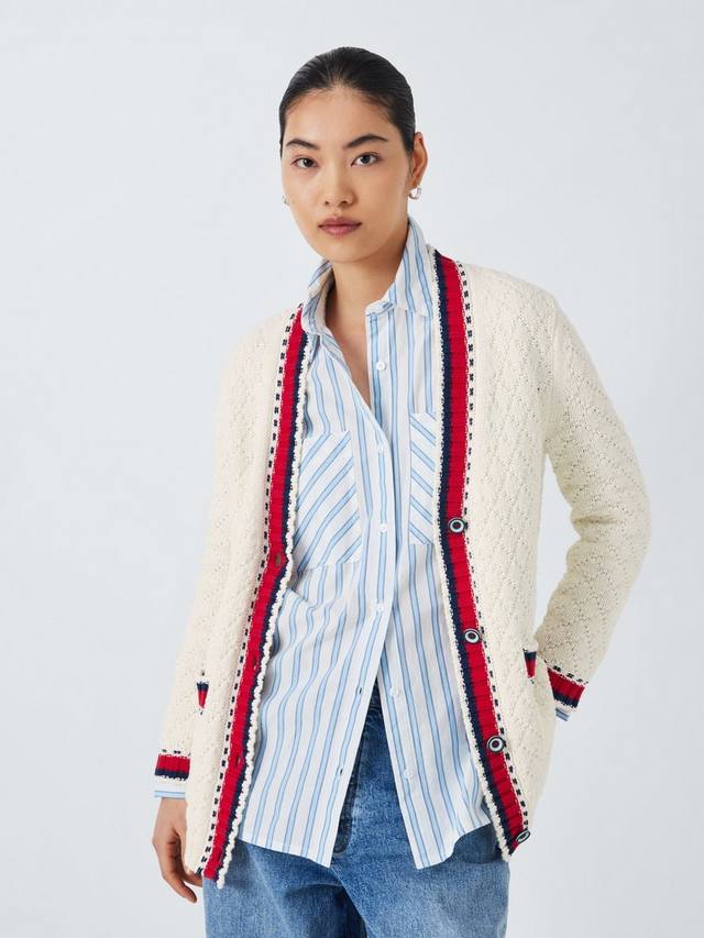 

Текстурированный удлиненный кардиган контрастной строчки John Lewis , цвет Red/Cream/Navy